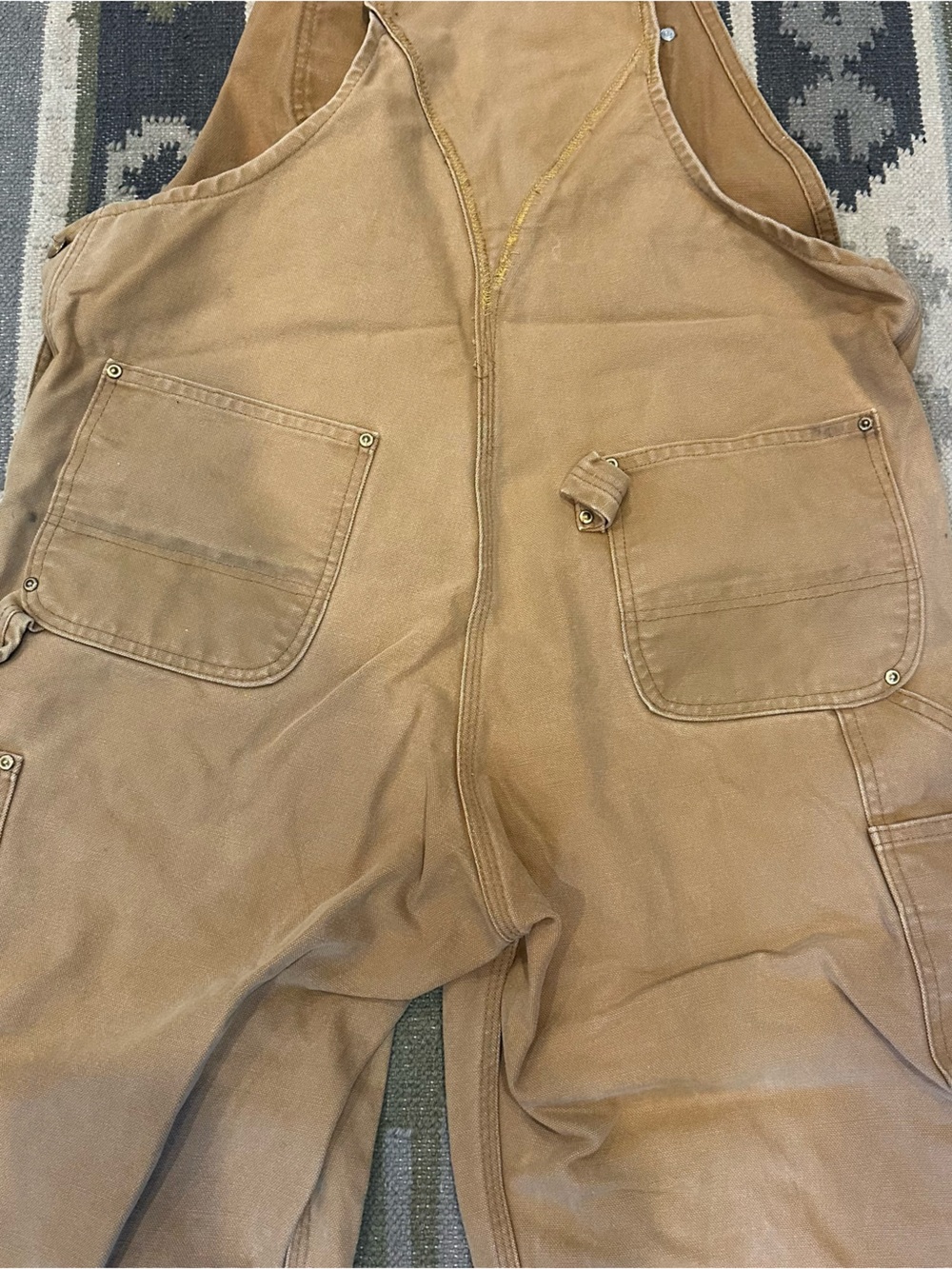 VTG Carhartt R01 Bib Overalls Mens 38 Brown Duck Canvas Double Knee Work - Picture 7 of 16
